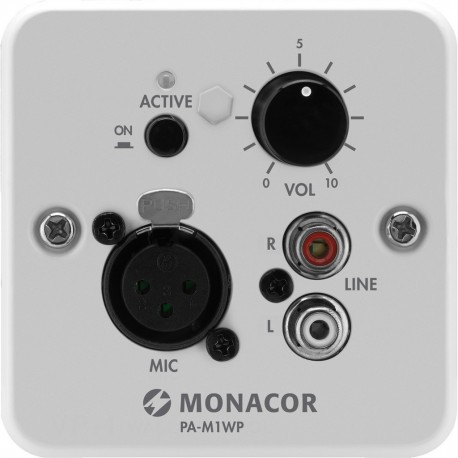 Väggmodul med mikrofoningång, aux och volymkontroll - Monacor PA-M1WP