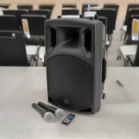 Portabel högtalare med 2 trådlösa mikrofoner, batteridrift och bluetooth - QTX QX15PA 