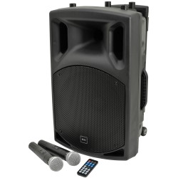 Portabel högtalare med 2 trådlösa mikrofoner, batteridrift och bluetooth - QTX QX15PA 